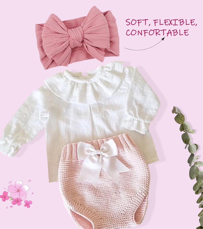 LemonSpace Store LemonSpce Handmade Baby Bows for baby girls Stretchy Nylon Hair Bands Hair Accessories with Headbands Bows for Newborn Baby Girls Infant Toddlers Kids Bow(Pink Brown light Beige) - Image 3